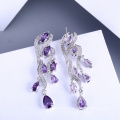 purple cubic zircon long drop earrings